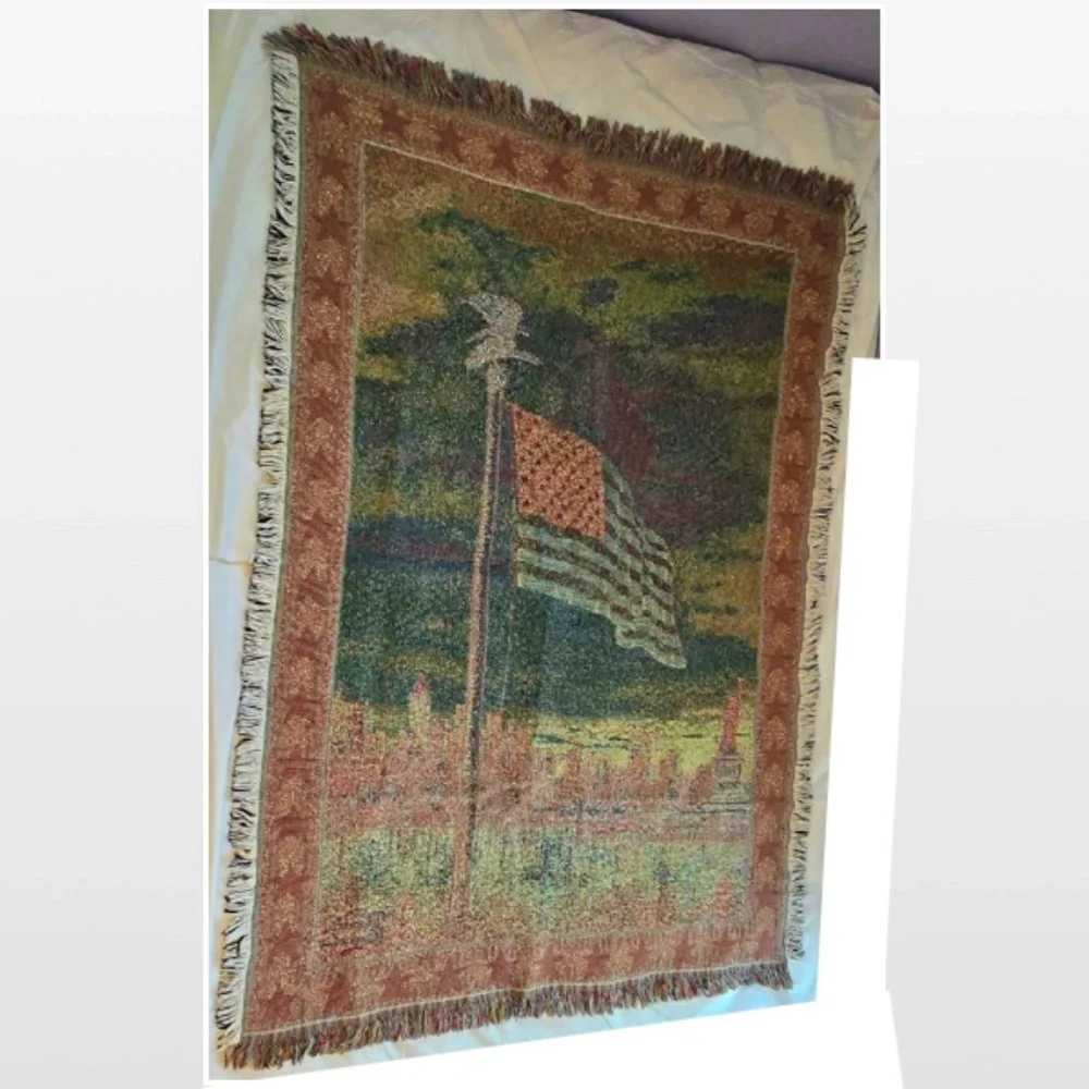 VTG Mohawk Thomas Kinkade Light Of Freedom Blanket Throw Tapestry NY USA Vintage